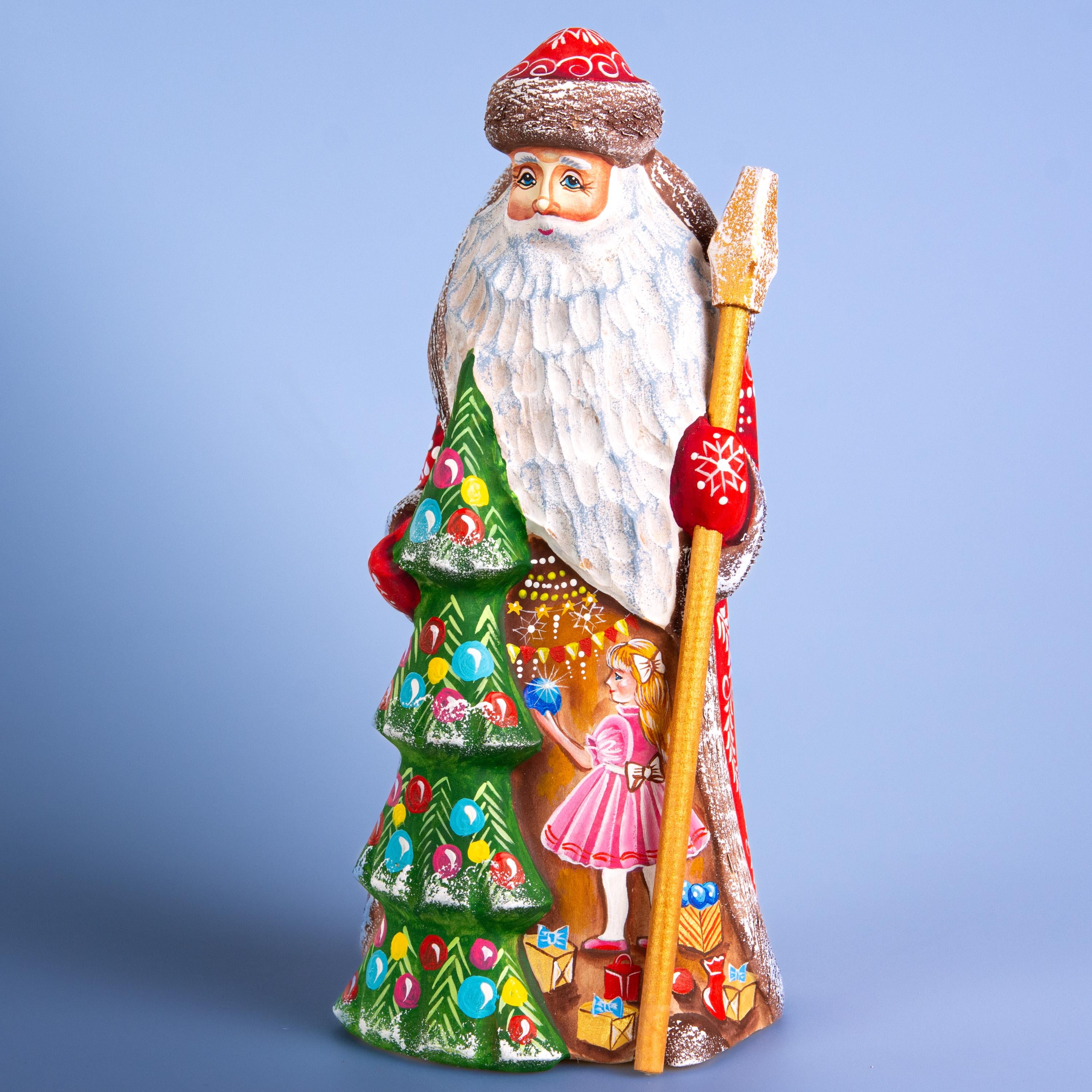Hand Carved Wooden Santa Claus Figurine: 9" Holiday Decor