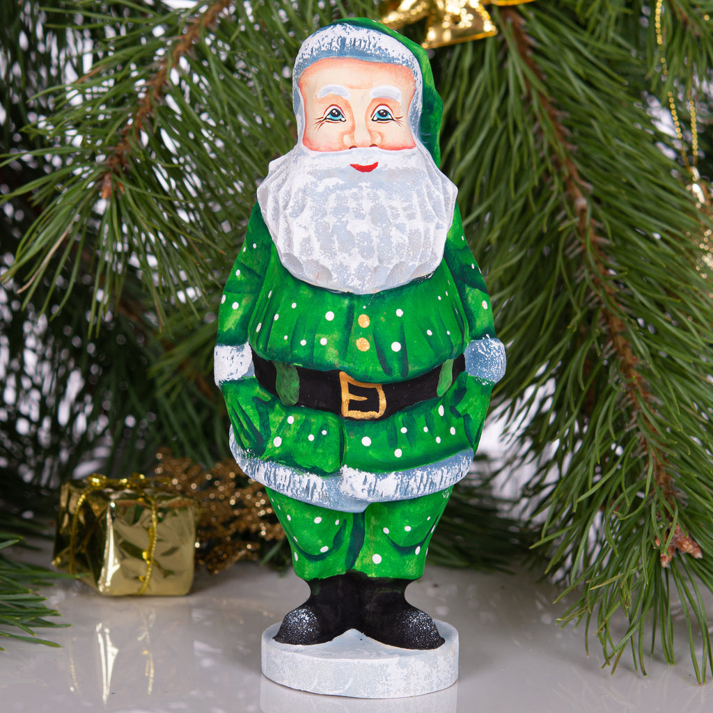 Hand Carved Wooden Santa Claus Figurine: 7" Christmas Decor