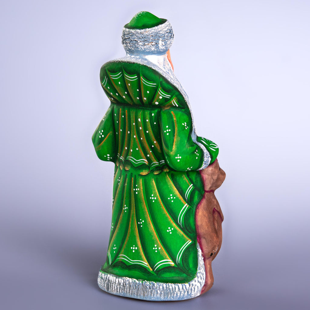 Hand Carved Wooden Santa and Bear Figurine: Rustic Christmas Decor