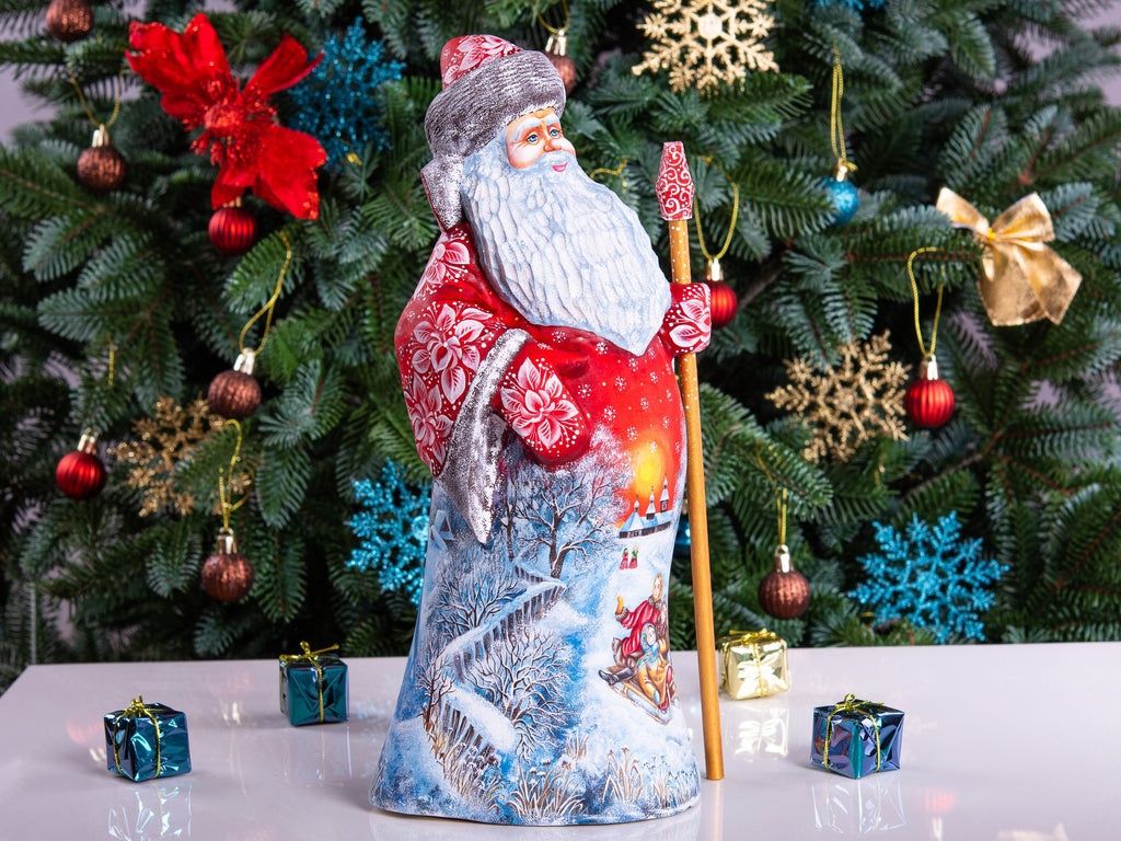 Hand Carved Wooden Santa Claus Figurine: Retro Christmas Decor (12.9")