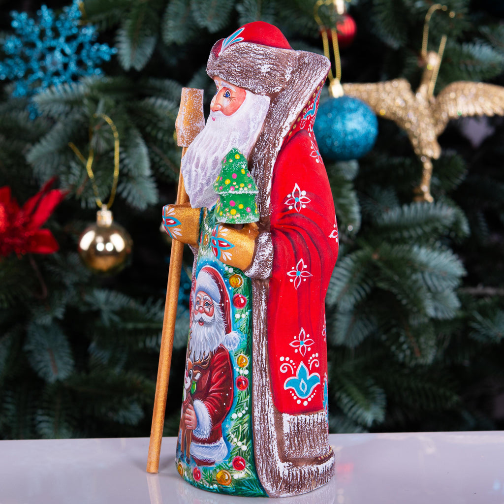 Hand carved Santa and Mrs Claus statue 9 inch, Rudolph fawn