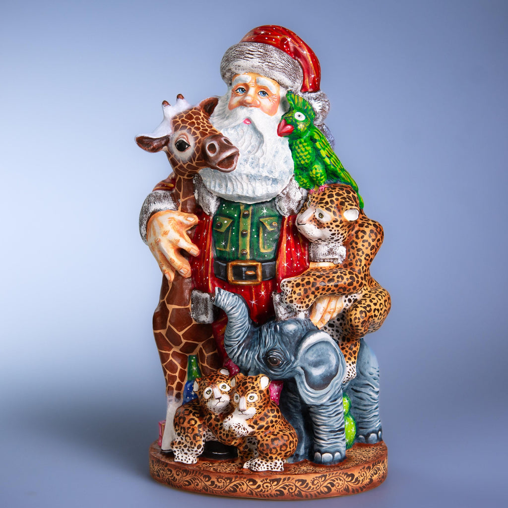 Collector Wooden Santa figure 14 inch, folk art safari animal scene