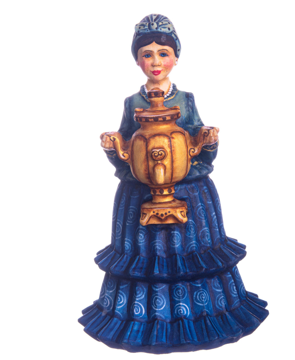 Hand carved hostess with samovar wooden figurine 7.5 inch, folk art decor