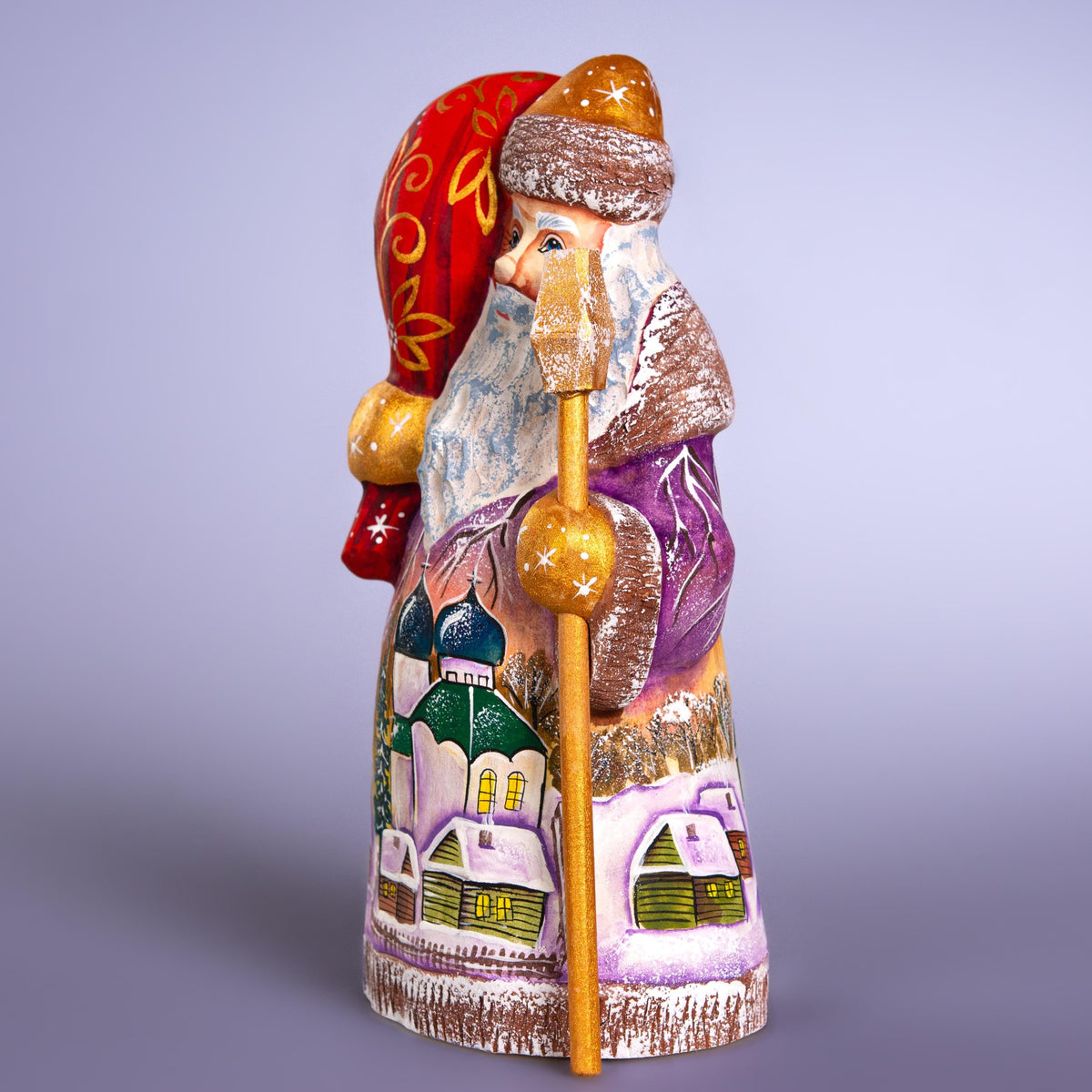Hand-Painted Santa Figurine: Winter Village Scene, Wooden Christmas Decor