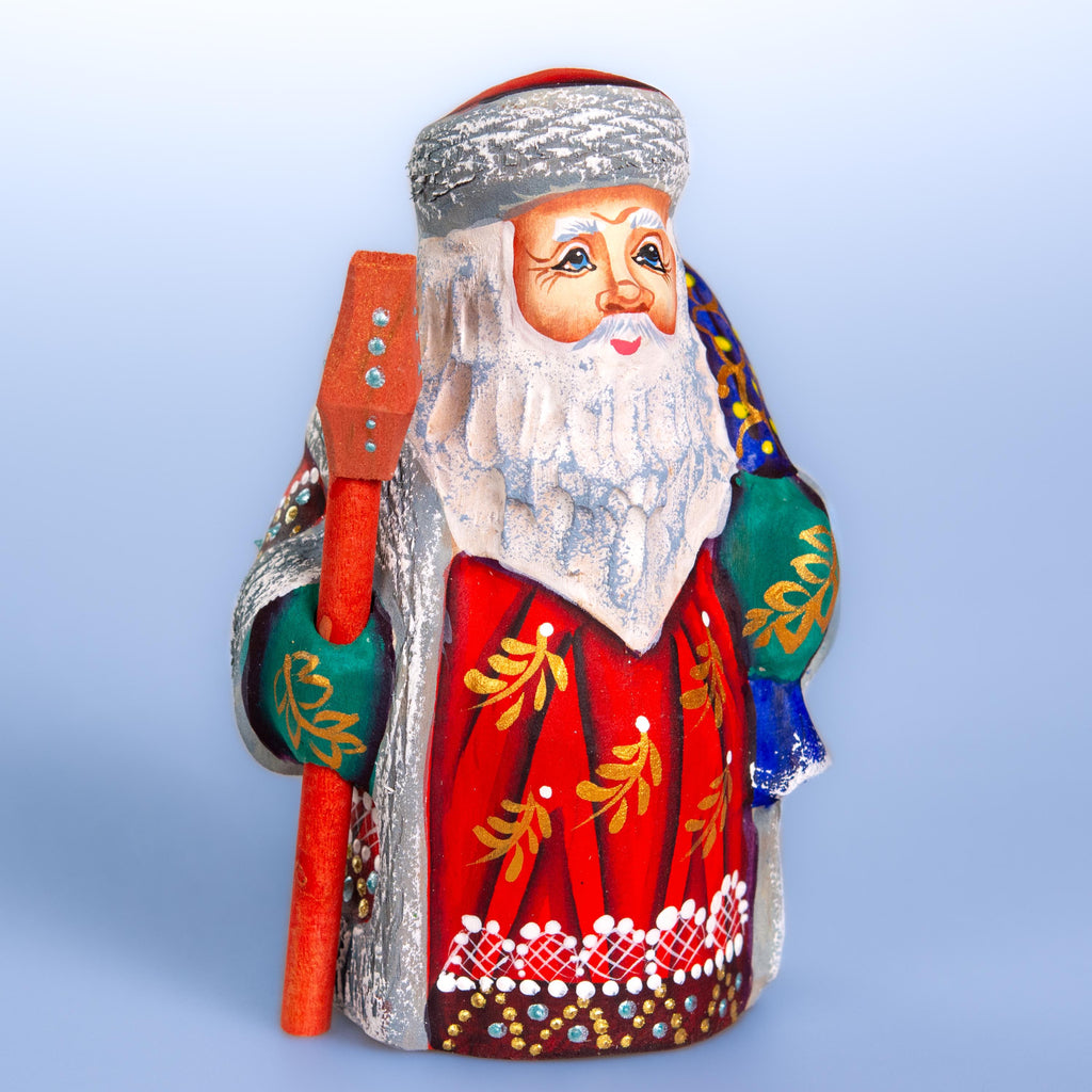 Hand painted Santa wooden figurine 5.1 inch, holiday shelf accent
