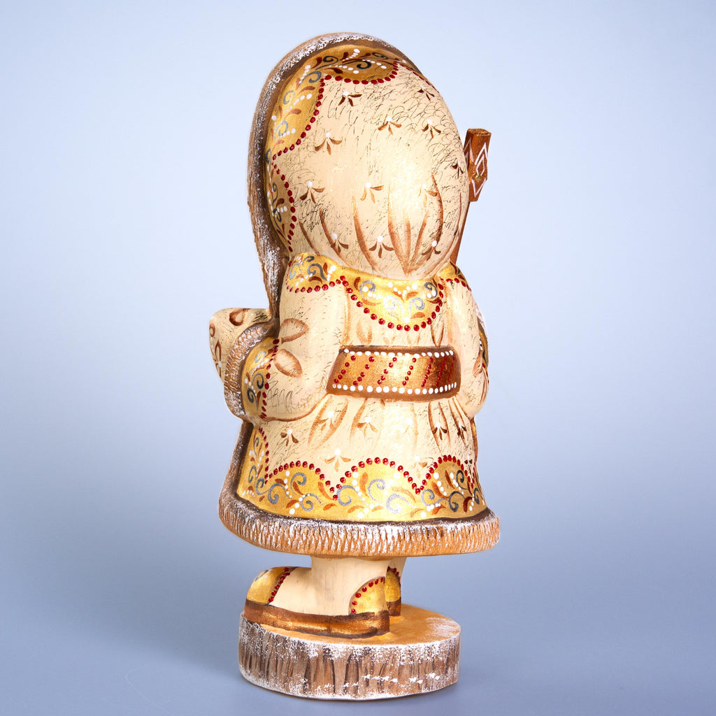 Kris Kringle Santa figurine 11 inch, Scandinavian ivory coat, tabletop centerpiece