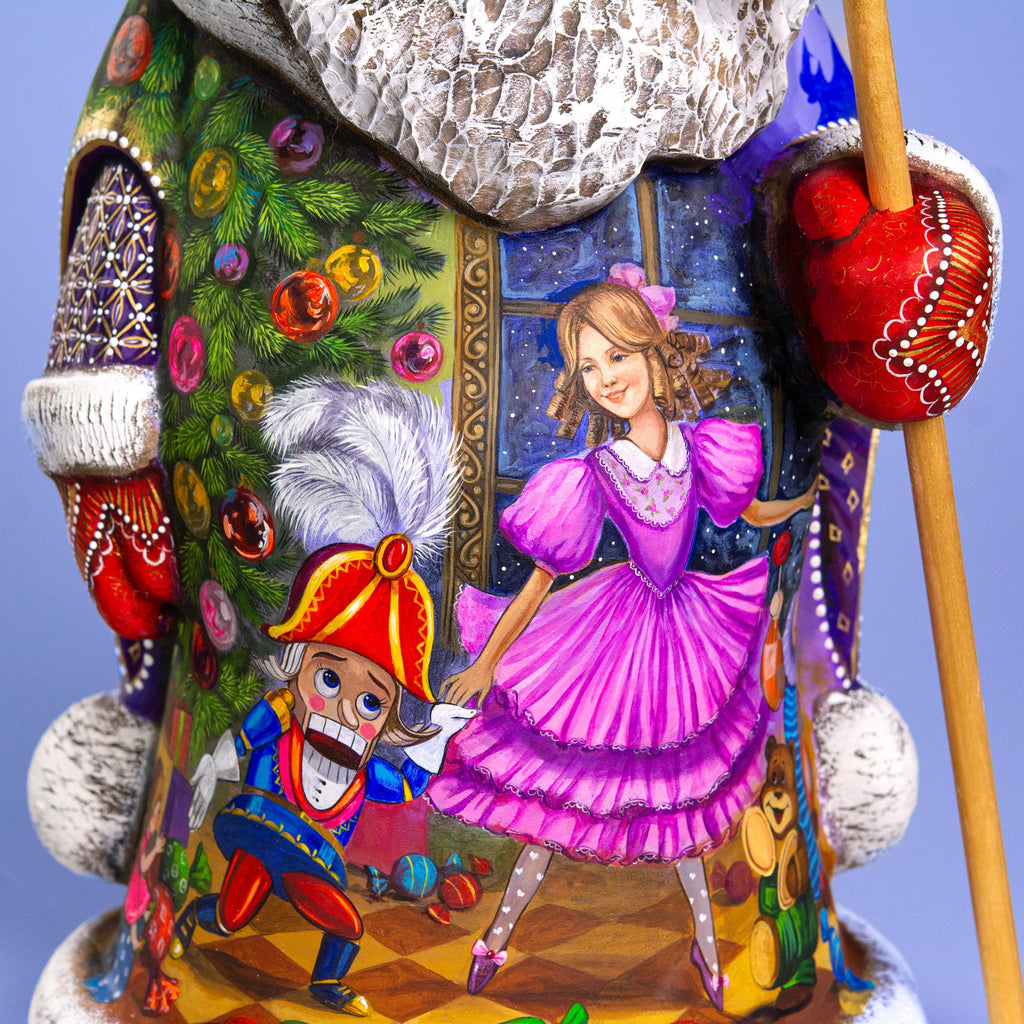 Hand Carved Santa Figurine: Nutcracker Ballet Scene, Painted Wood