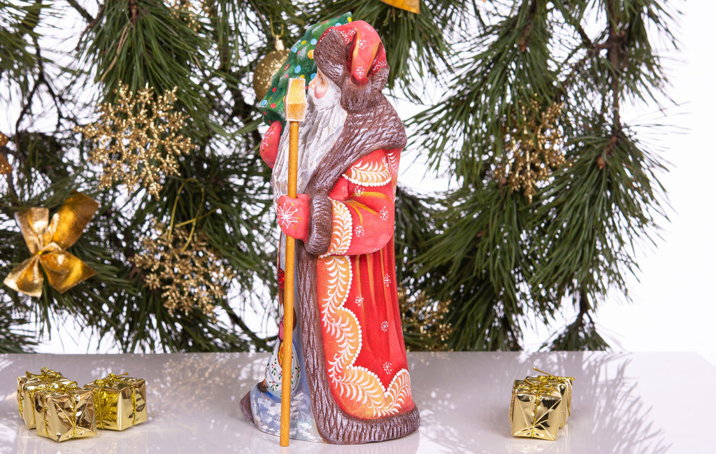 Old world Santa wooden figurine 10 inch, girl with gifts, rustic Christmas home accent