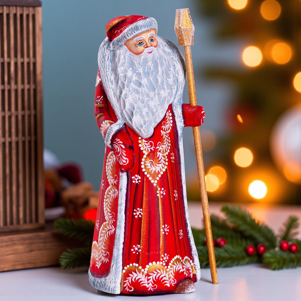 Hand Carved Wooden Santa Claus Figurine: 9" Christmas Decor