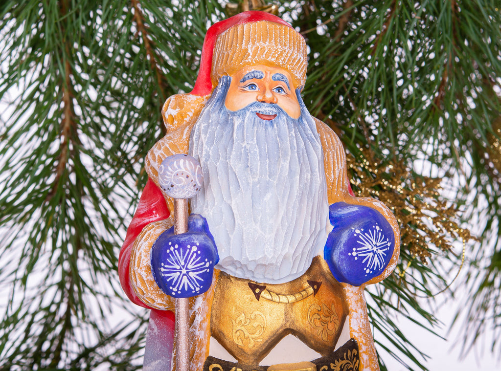 Hand-Carved Wooden Santa Claus Figurine: 12" Christmas Decor