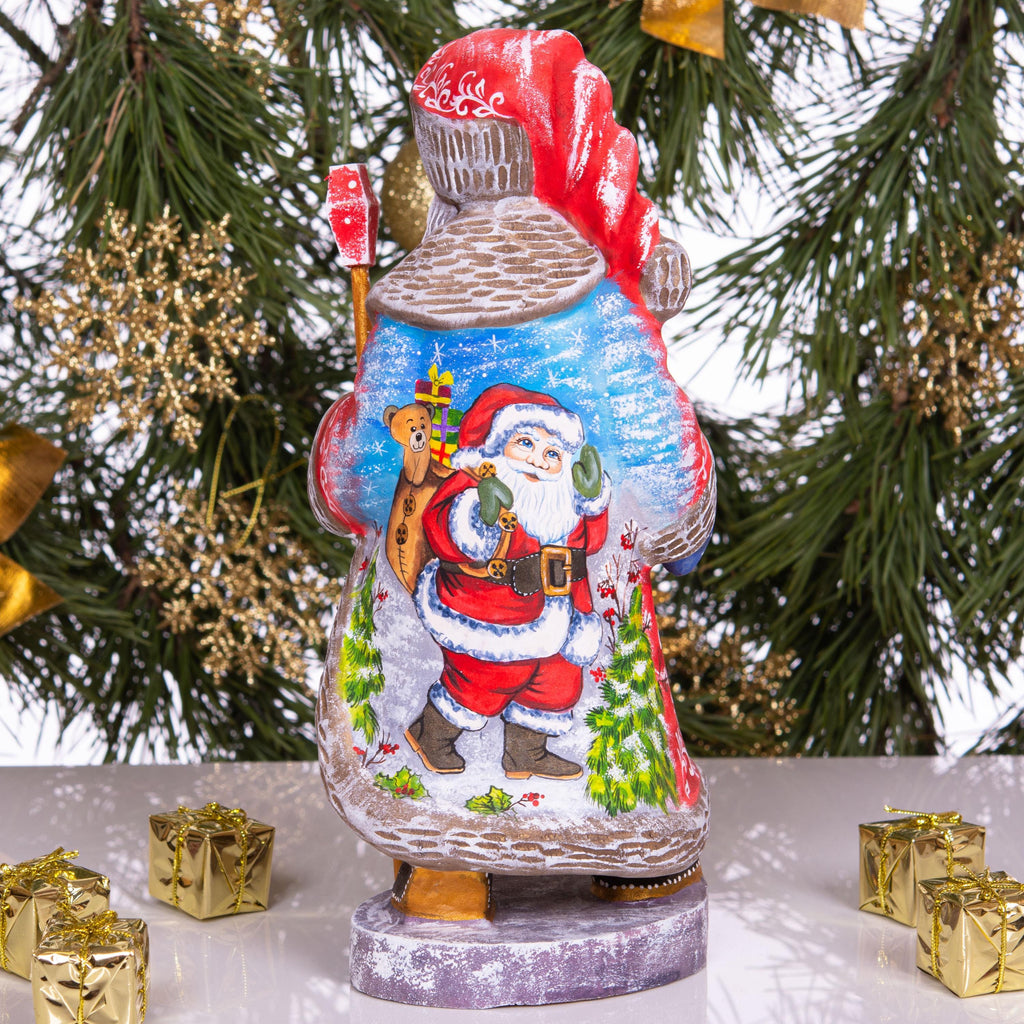 Hand Carved Wooden Santa Claus Figurine: 12" Christmas Home Decor