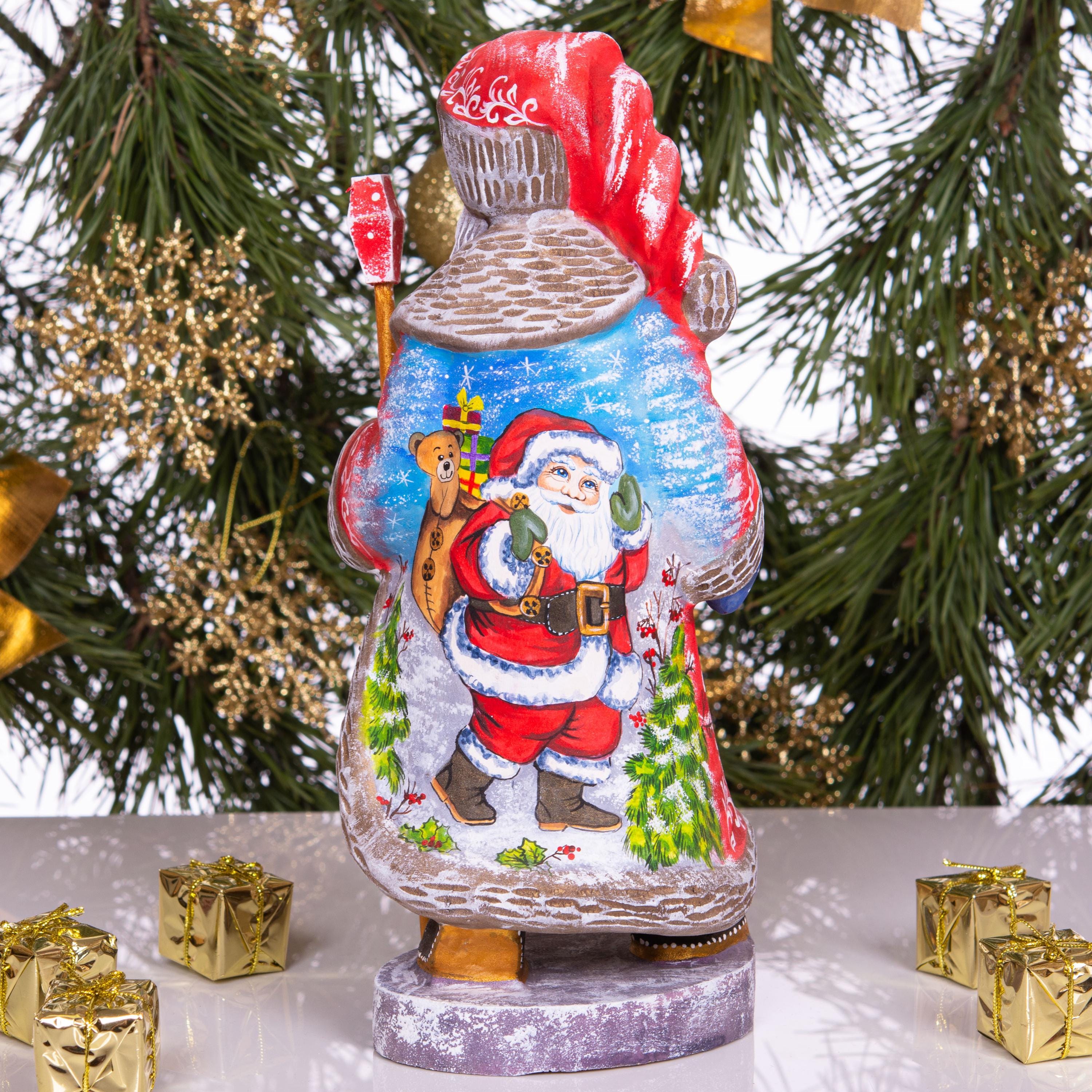 Hand Carved Wooden Santa Claus Figurine: 12" Christmas Home Decor