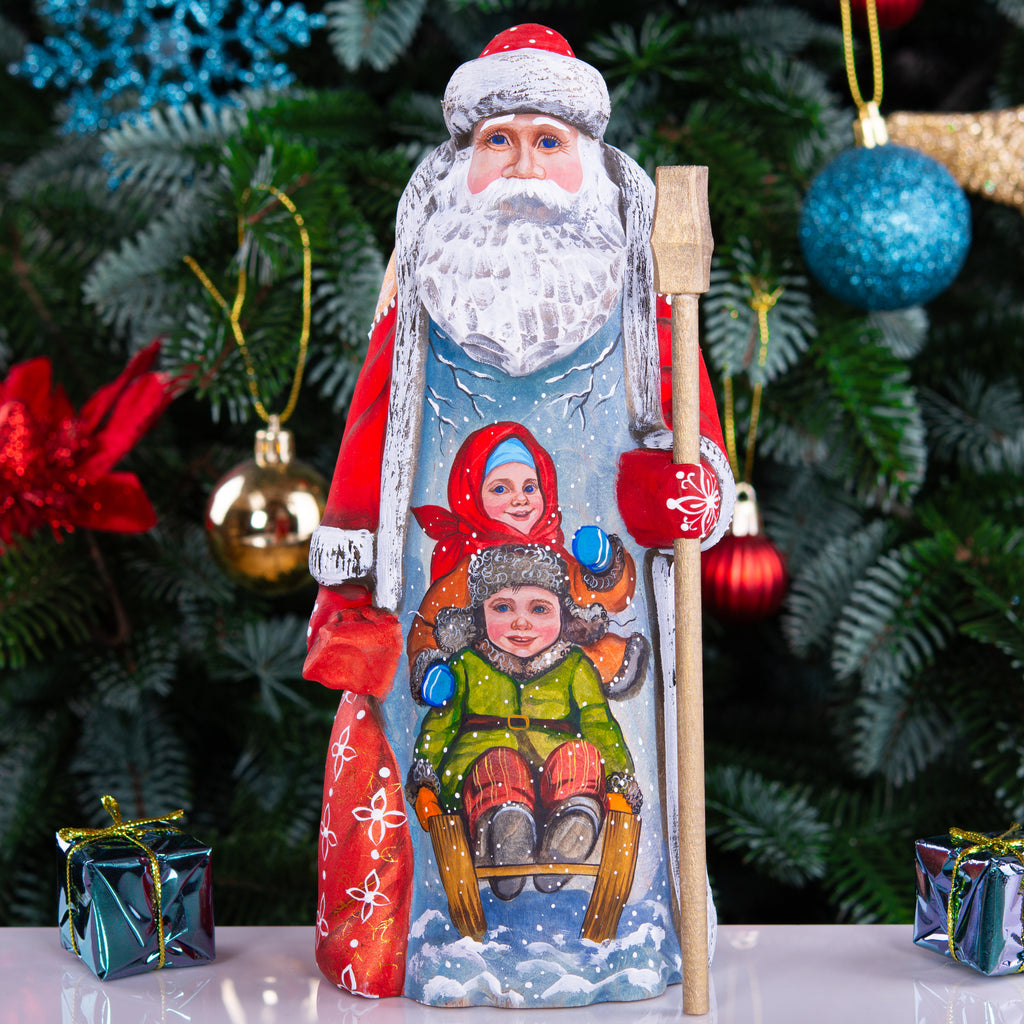 Hand-Carved Wooden Santa Claus Figurine: 9" Holiday Decor