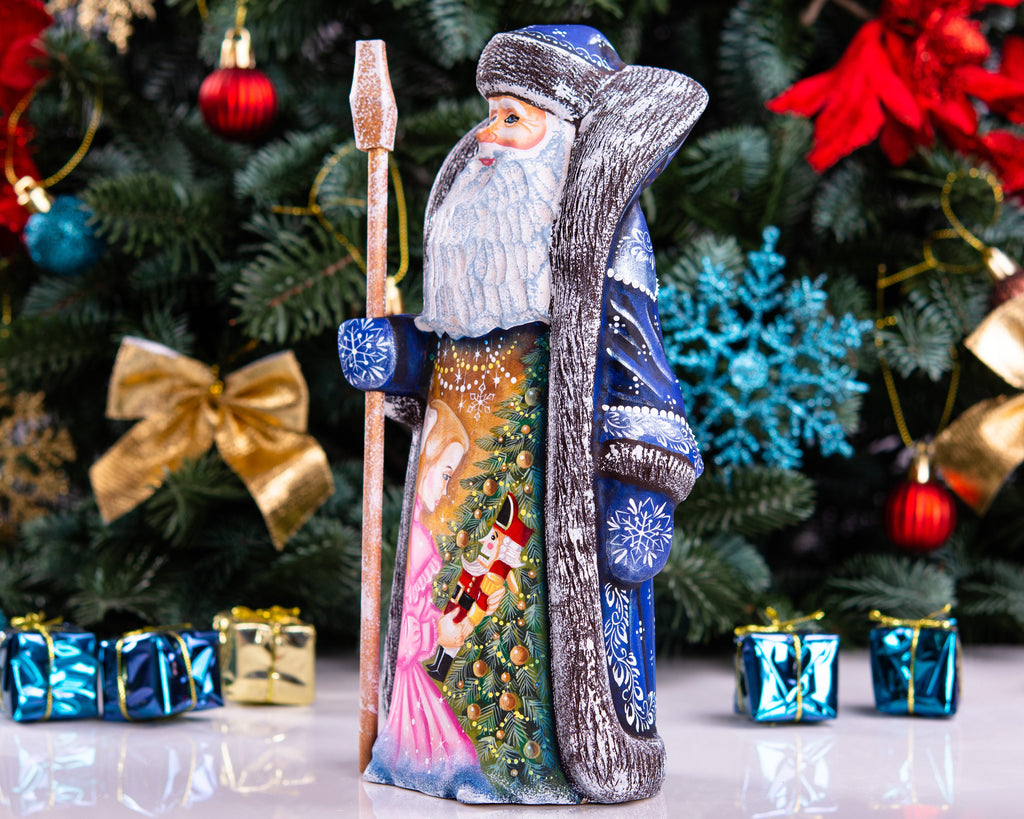 Old-World Santa wooden figurine 9.5 inch, Nutcracker ballet scene, holiday mantel centerpiece