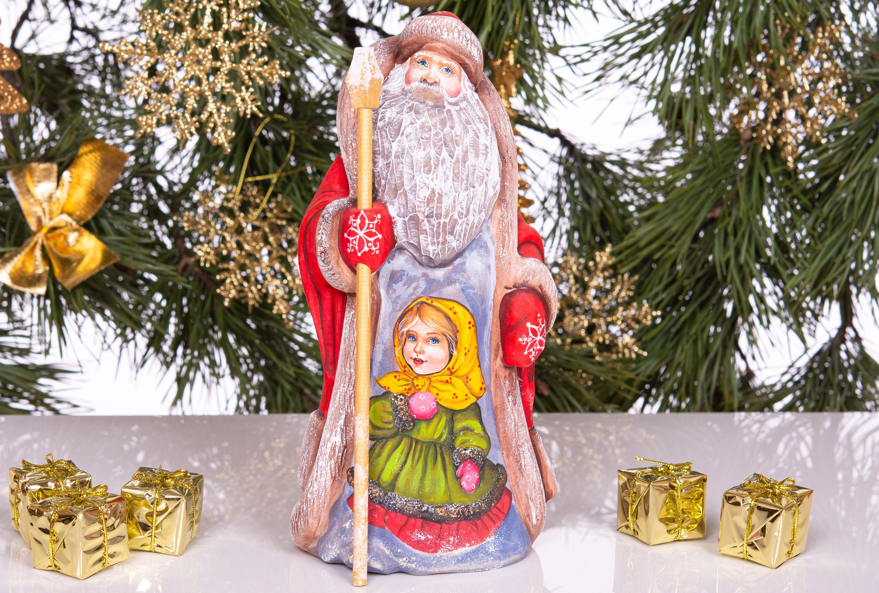 Old World Santa wooden figurine 9.4 inch, hand painted collectible