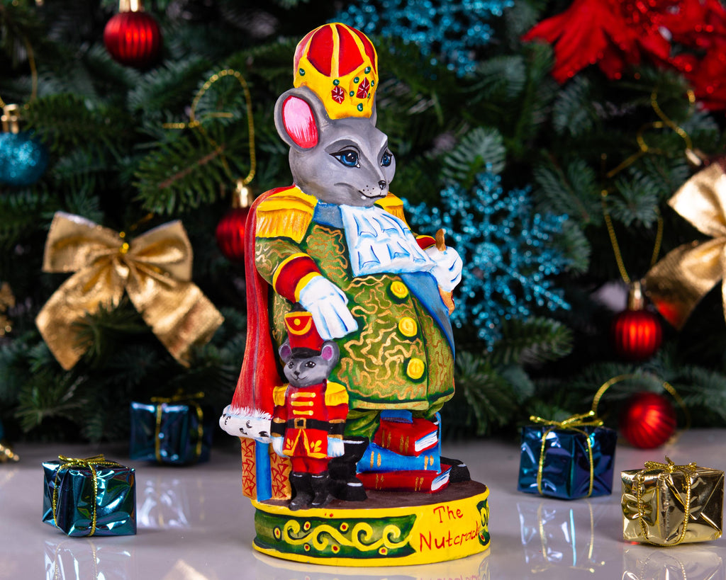 Hand carved Mouse King figurine 8.3 inch, Nutcracker mantel decor
