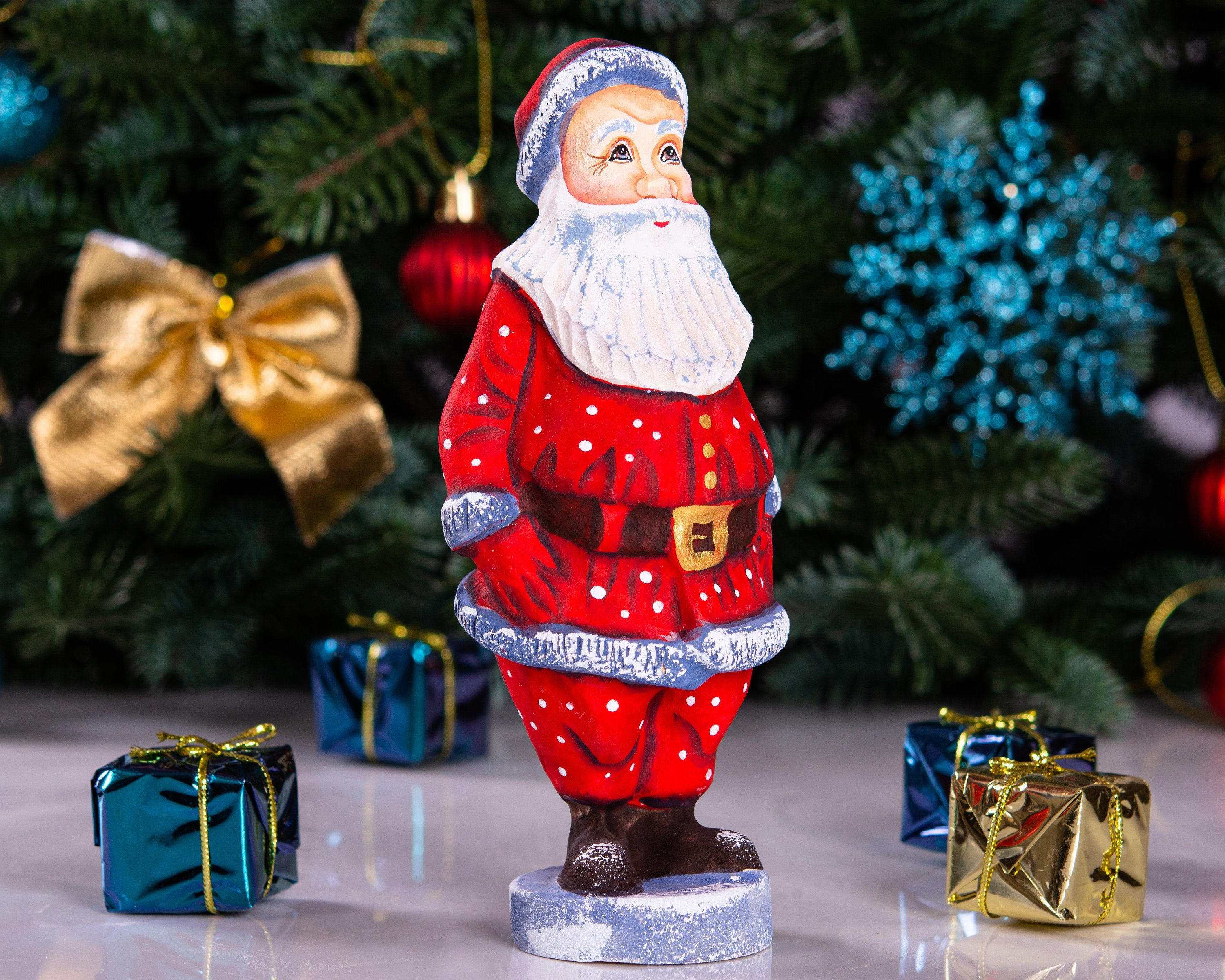 Wooden Santa Claus figure 7 inch, whimsical folk art, kids room & nursery Christmas decor
