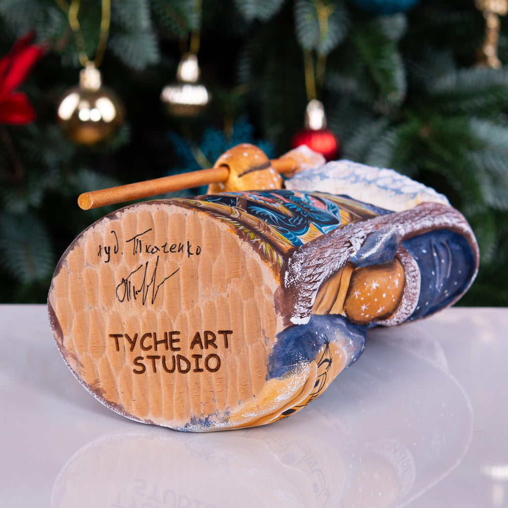 Santa Figurine 9", Holy Night Nativity, Hand Carved Wood