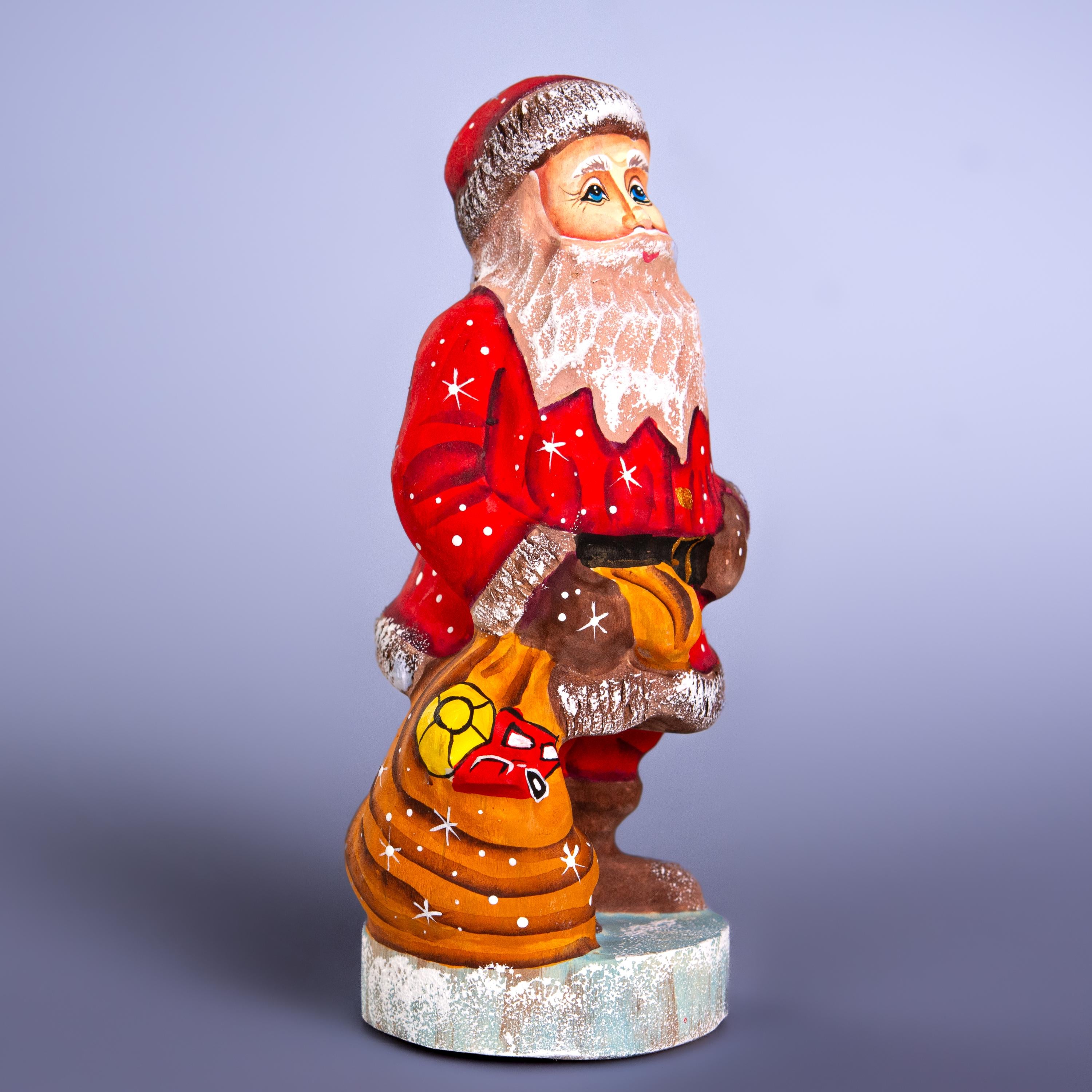 Father Christmas wooden figurine 6.3 inch, festive tabletop centerpiece