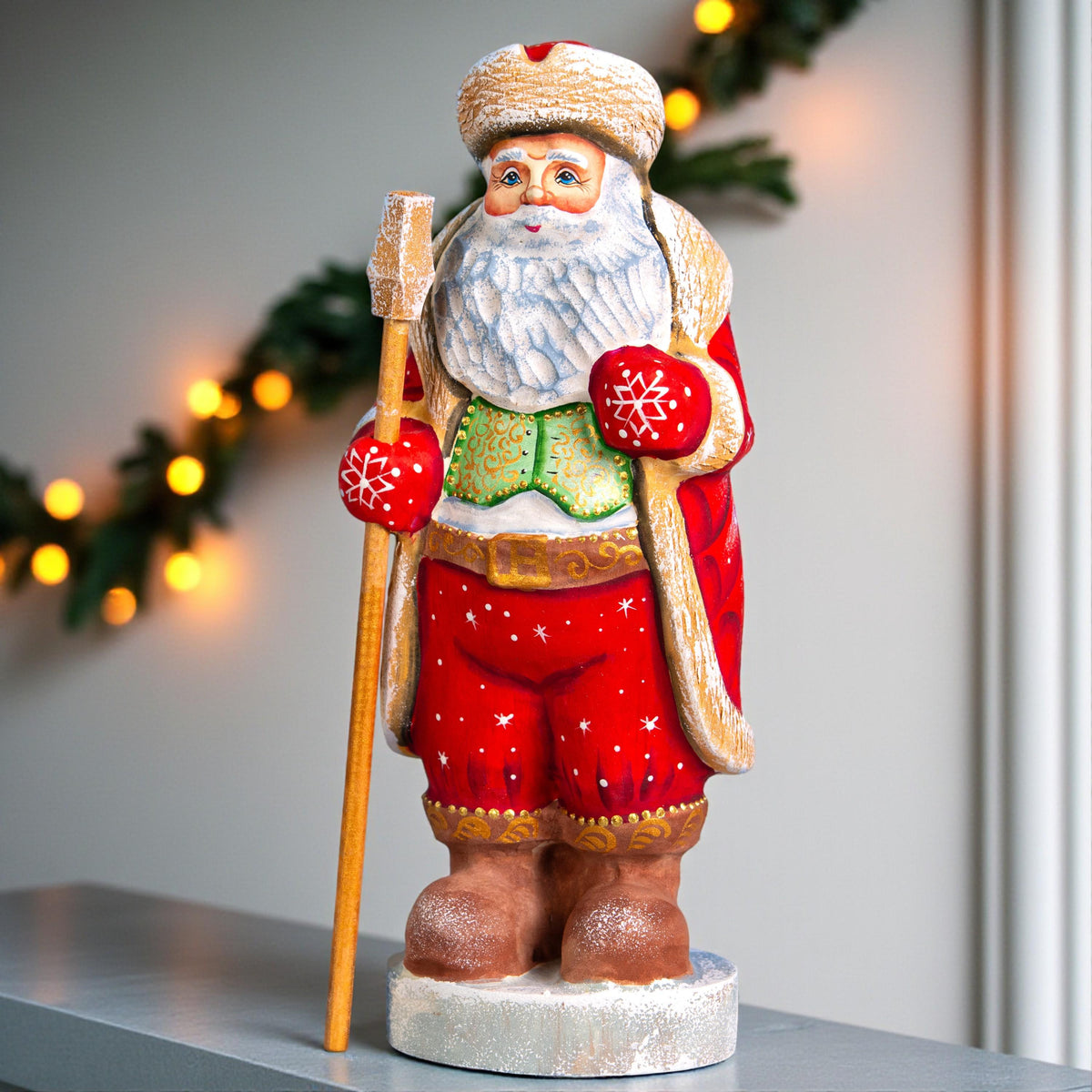 Wooden Hand Carved Santa Claus figurine 10", handmade Christmas home decor, Hand Painted Funny Christmas gift idea made in Ukraine