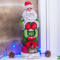 Tall Santa Claus wooden figurine 11 inch, wreath and kittens, pet lover holiday decor