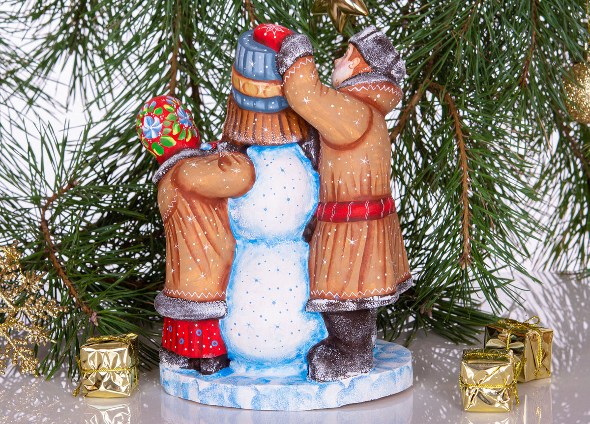 Wooden Hand Carved Snowman Figurine 8", Handmade Christmas Home Decoration Indoor