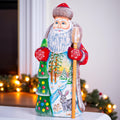 Collectible woodland Santa wood figure 8 inch, bunny by tree, cabin Christmas display