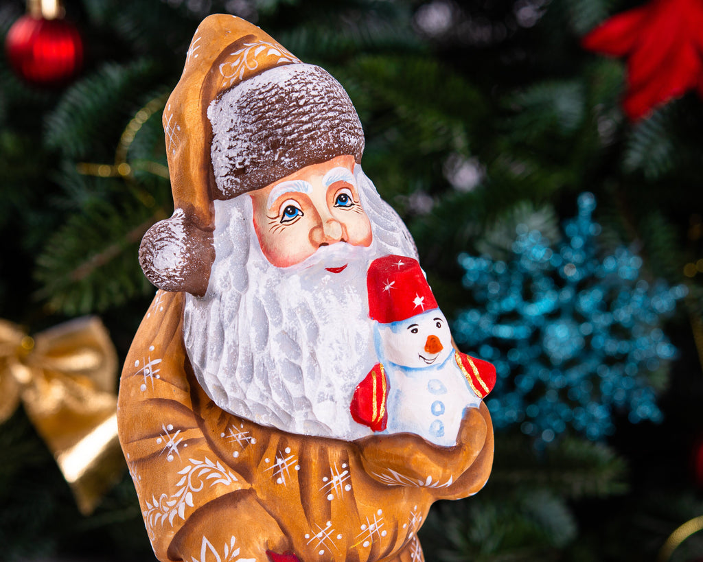 Father Christmas wooden figurine 10", hand carved shelf decor