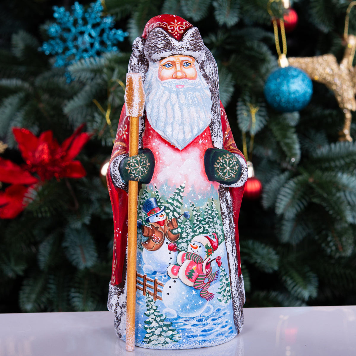 Hand Carved Wooden Santa Claus Figurine: 9" Christmas Decor