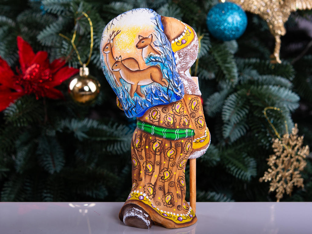 Hand Carved Santa Figurine 8 inch: Rustic Wood Christmas Decor, Forest Scene