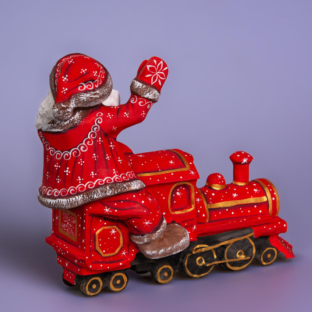 Hand Carved Wooden Santa Claus Figurine: Christmas Train Decor