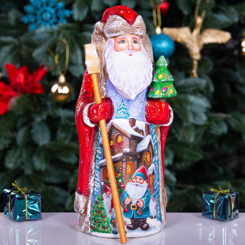 Hand-Carved Wooden Santa Claus Figurine: Signed Holiday Decor (9")