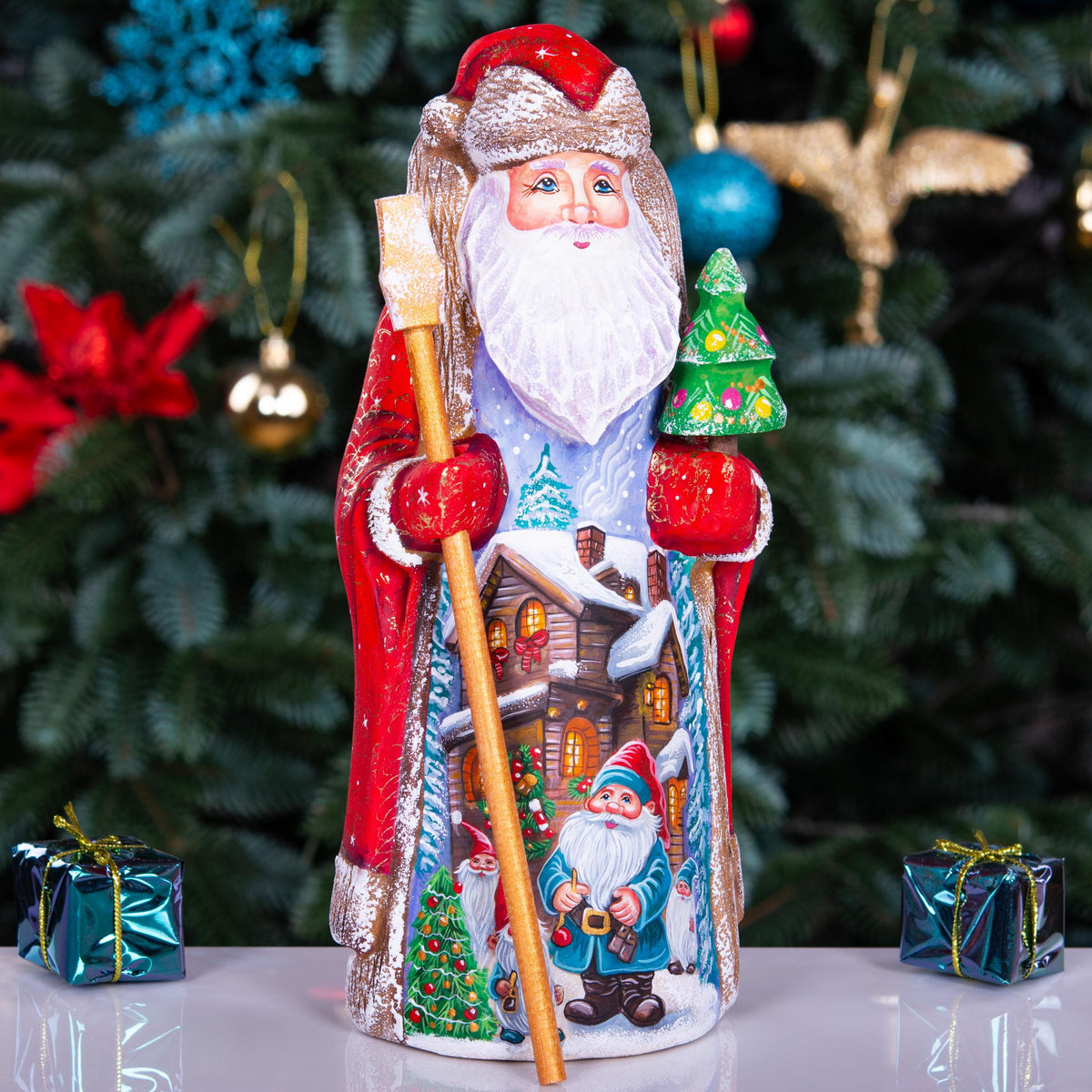 Hand-Carved Wooden Santa Claus Figurine: Signed Holiday Decor (9")