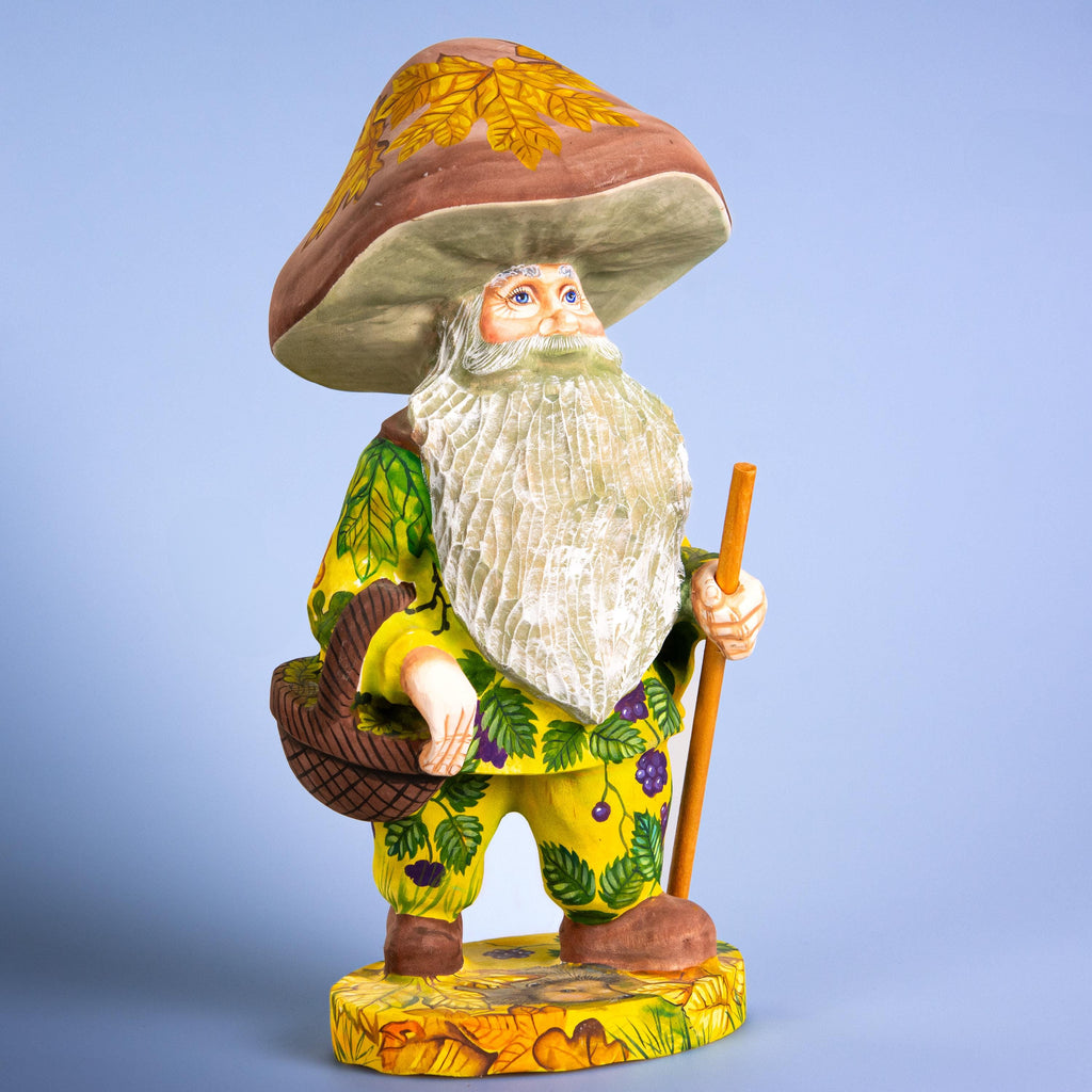 Hand Carved Mushroom Man Figurine 11 inch: Whimsical Autumn Decor