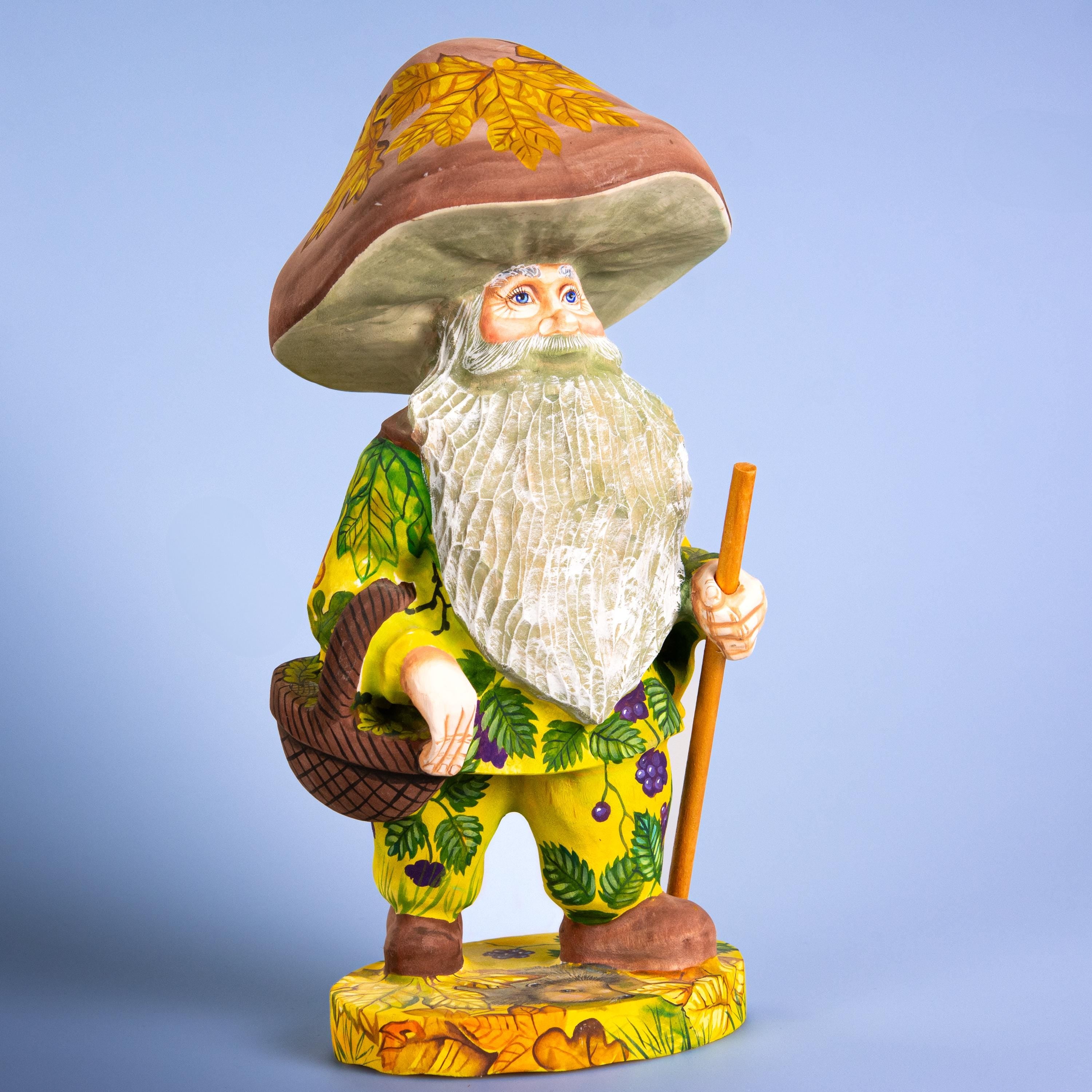 Hand Carved Mushroom Man Figurine 11 inch: Whimsical Autumn Decor