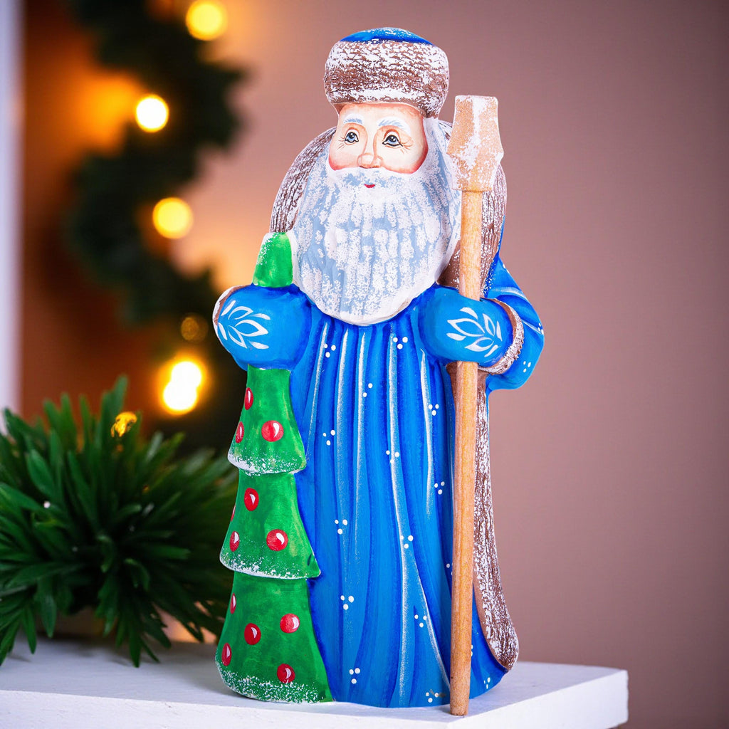 Hand carved Santa wooden figurine 7.9 inch, Christmas tree accent, holiday shelf decor