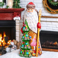Hand Carved Wooden Santa Claus Figurine: 9" Holiday Decor