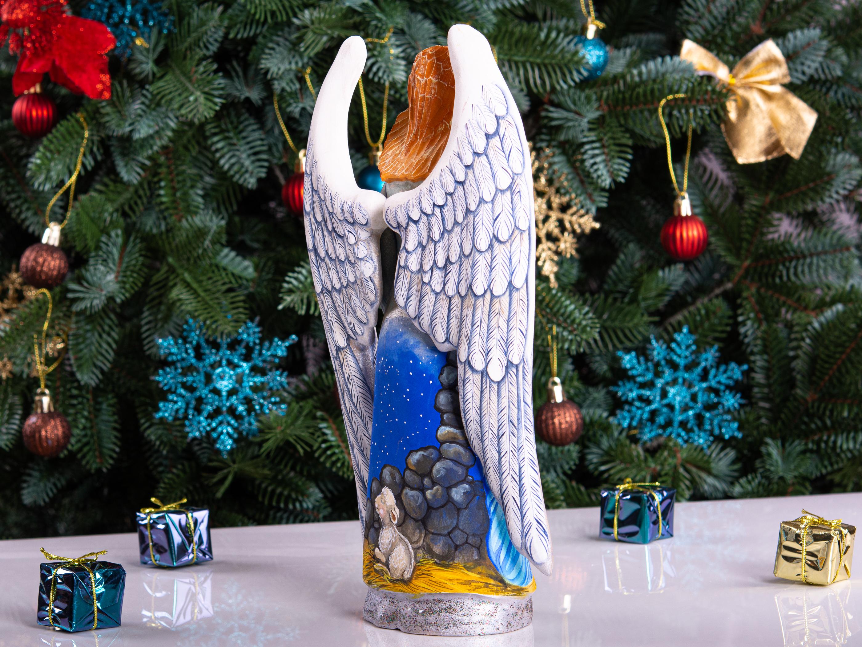 Hand carved Angel figurine 10 inch, Holy Family Nativity display