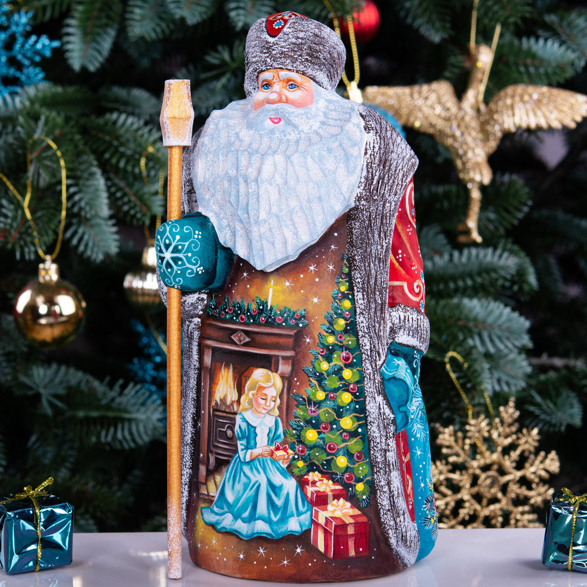 Wooden hand carved Santa Claus figurine 9", Christmas Holiday Home Decor indoor, Hand painted Christmas gift made in Ukraine