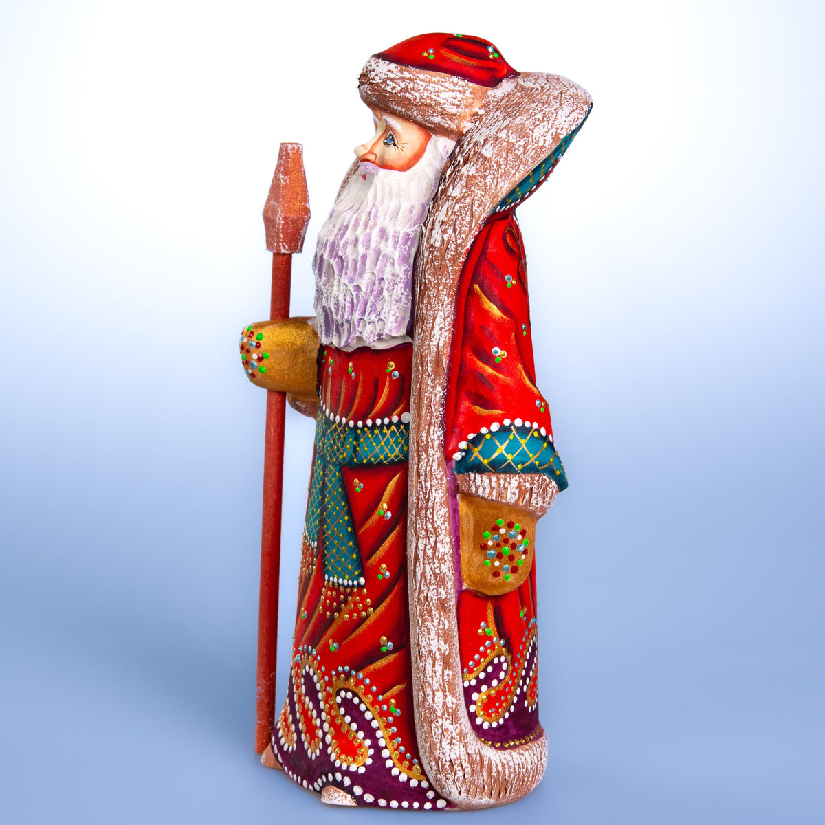 Hand carved Santa wooden figurine 9.5 inch, Christmas mantel decor