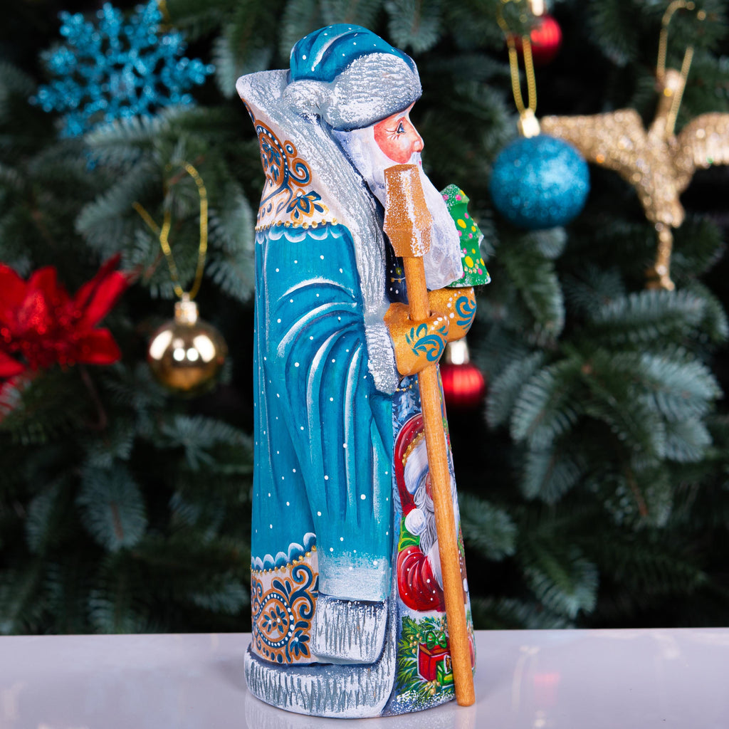Hand-Carved Wooden Santa Claus Figurine: 9" Hand-Painted Christmas Decor