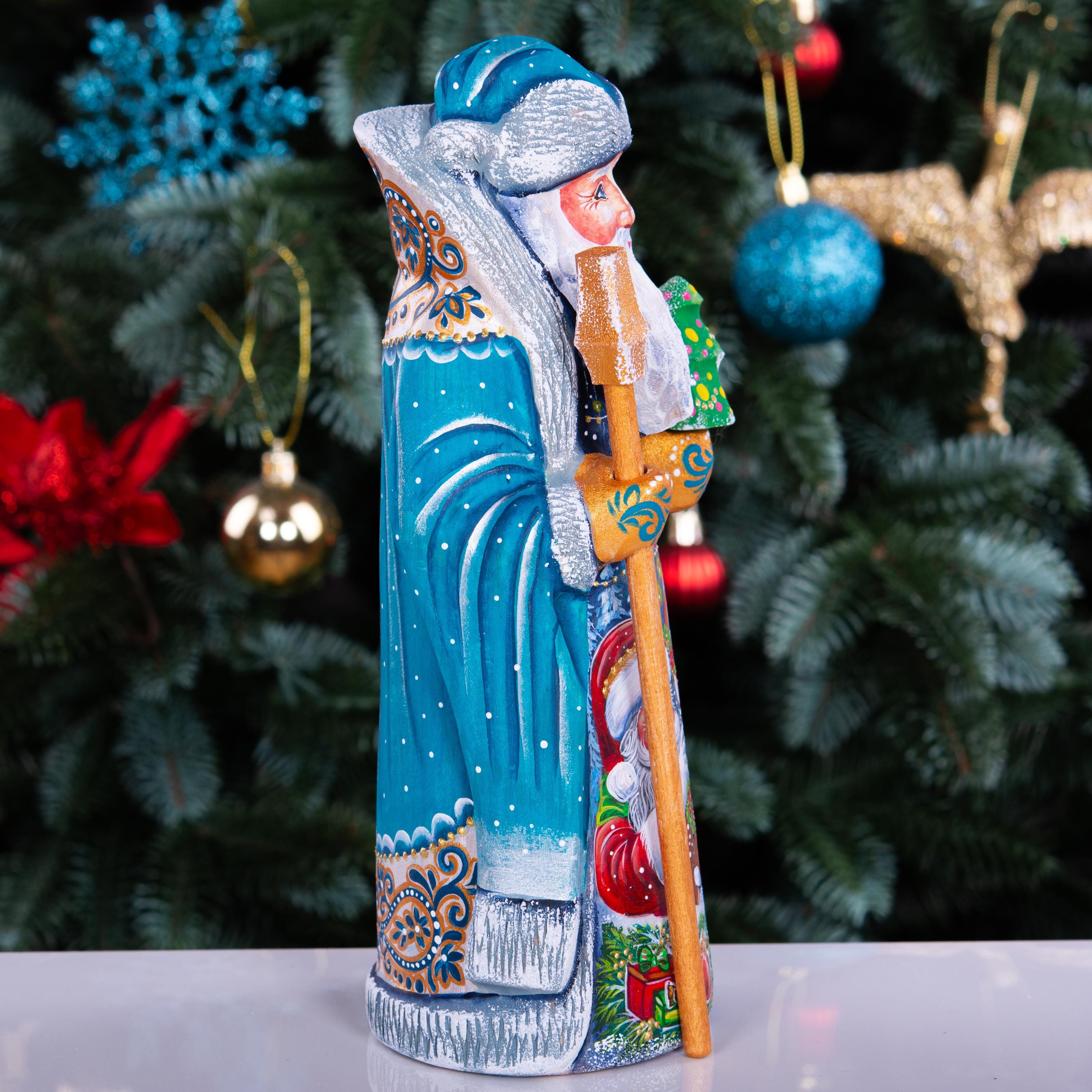 Hand-Carved Wooden Santa Claus Figurine: 9" Hand-Painted Christmas Decor