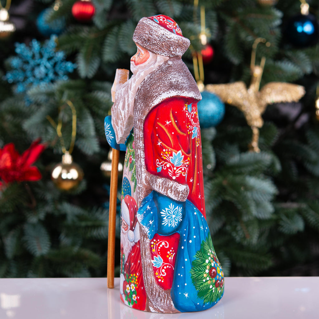 Hand Carved Wooden Santa Claus Figurine: Folk Art Holiday Decor