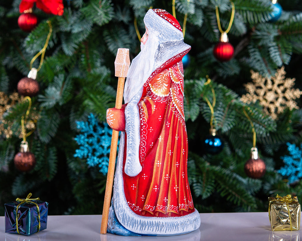 Hand-Carved Wooden Santa Claus Figurine: 9" Christmas Decor