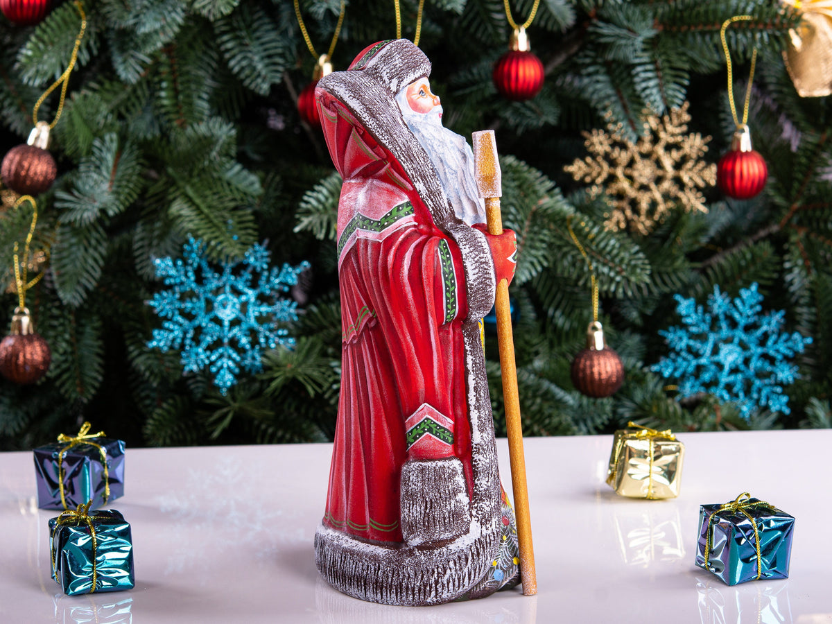 Hand Carved Wooden Santa Claus Figurine: 9" Christmas Decor