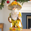 Mushroom gnome wood carving 11 inch, oak leaves, tabletop decor