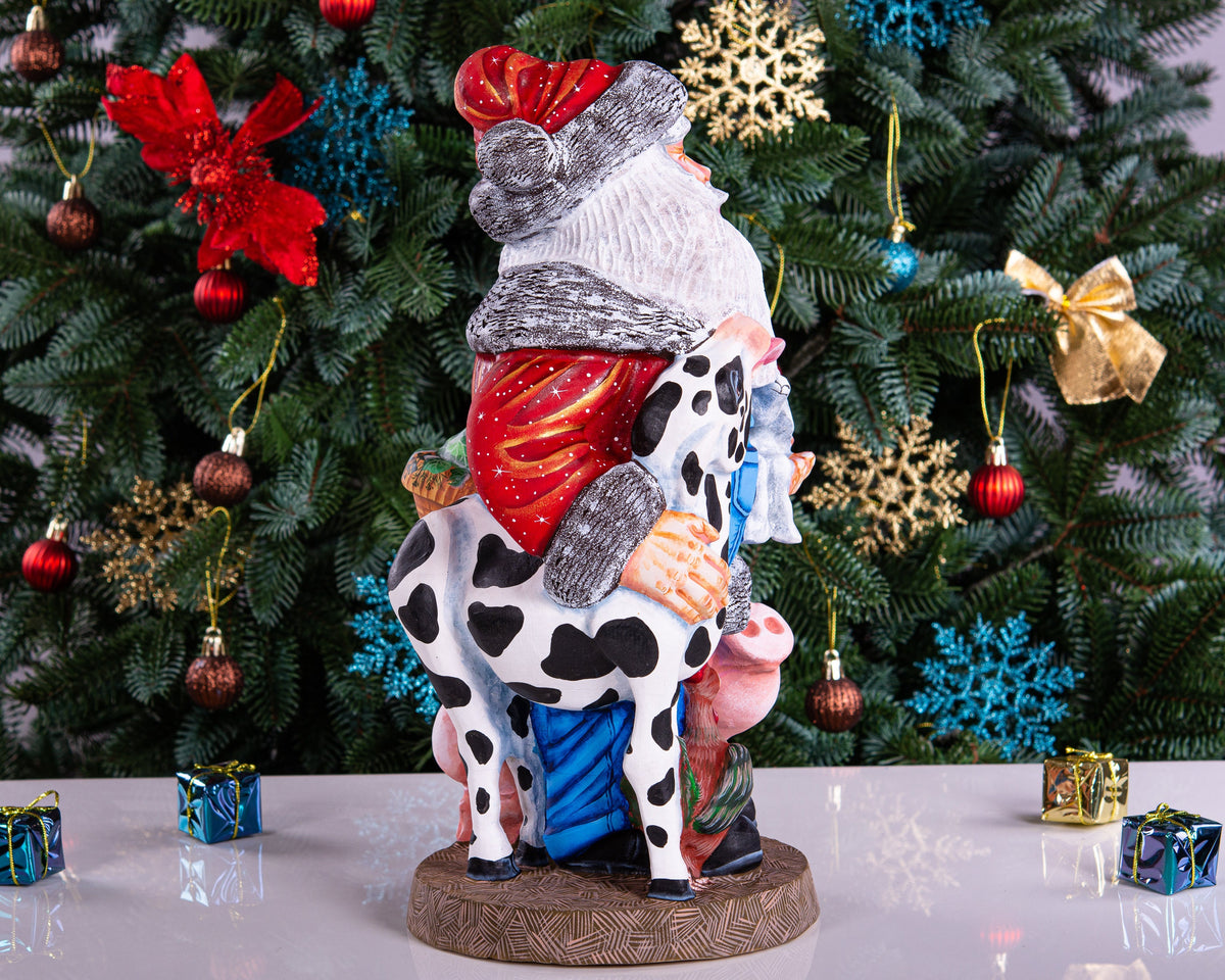 Hand Carved Wooden Rancher Santa Claus Figurine: 14" Christmas Decor
