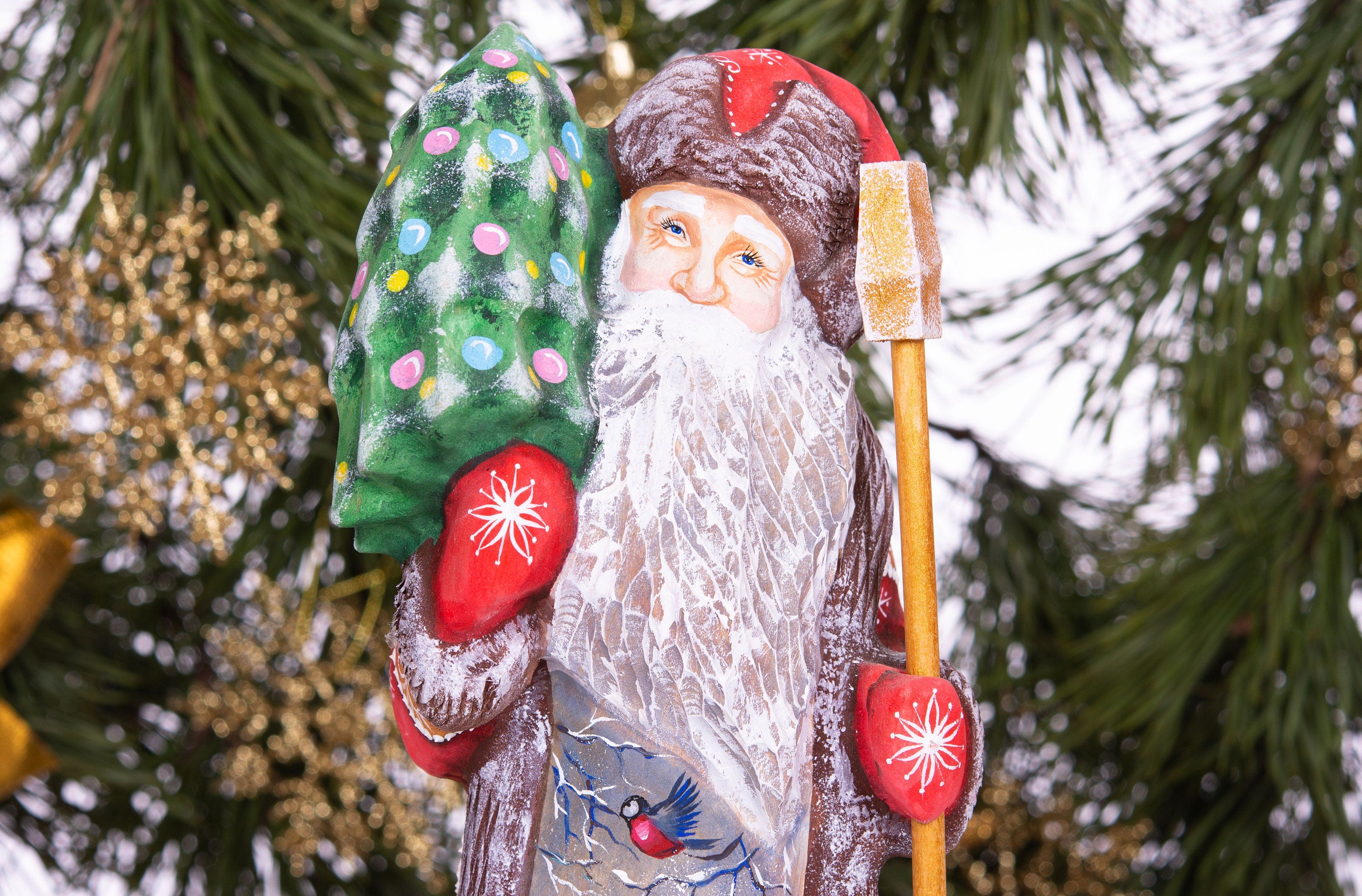 Hand-Carved Santa Figurine: Signed Solid Wood Christmas Decor