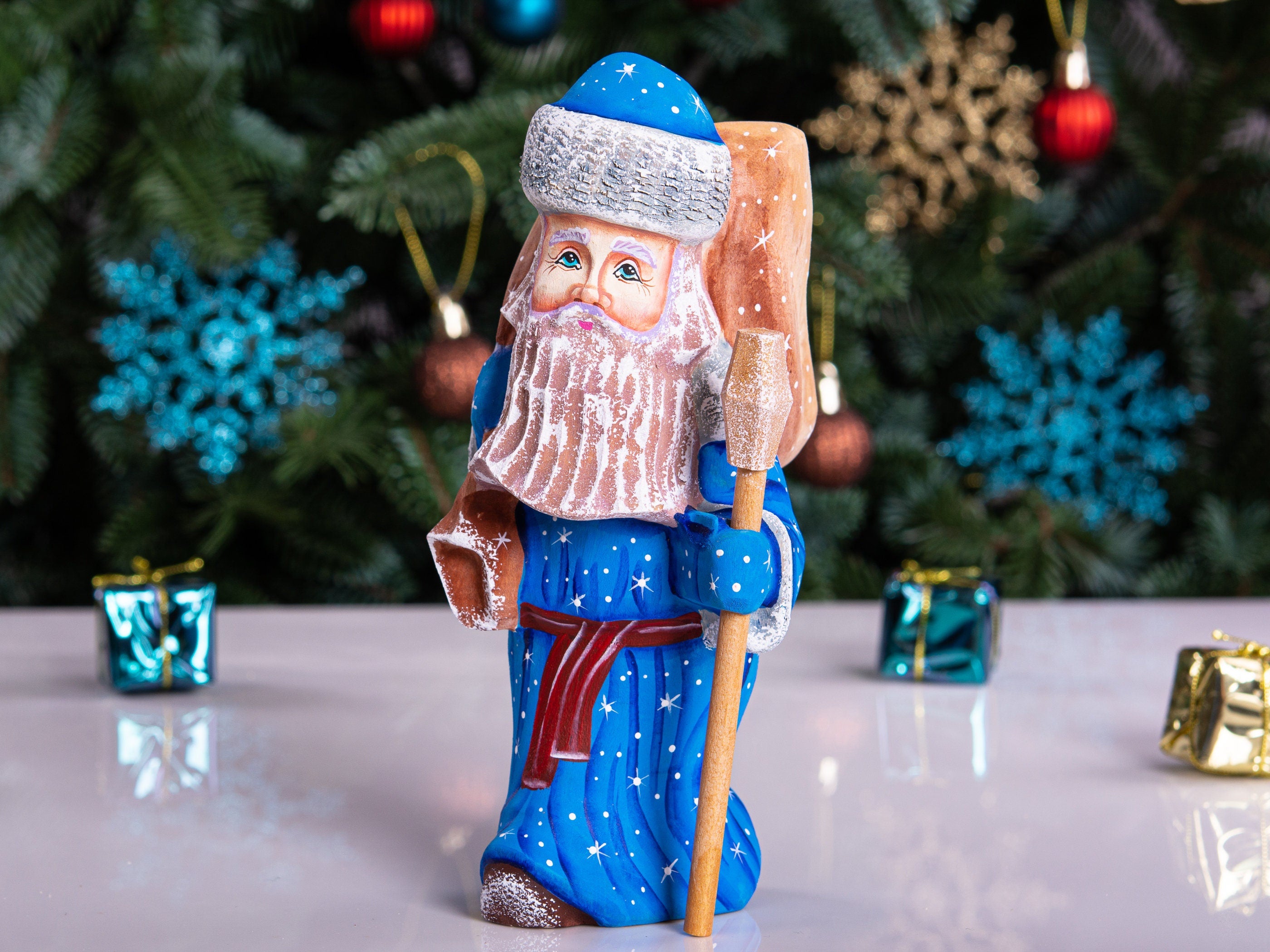 Vintage style nativity Santa figurine 7 inch, Christian Christmas home decor