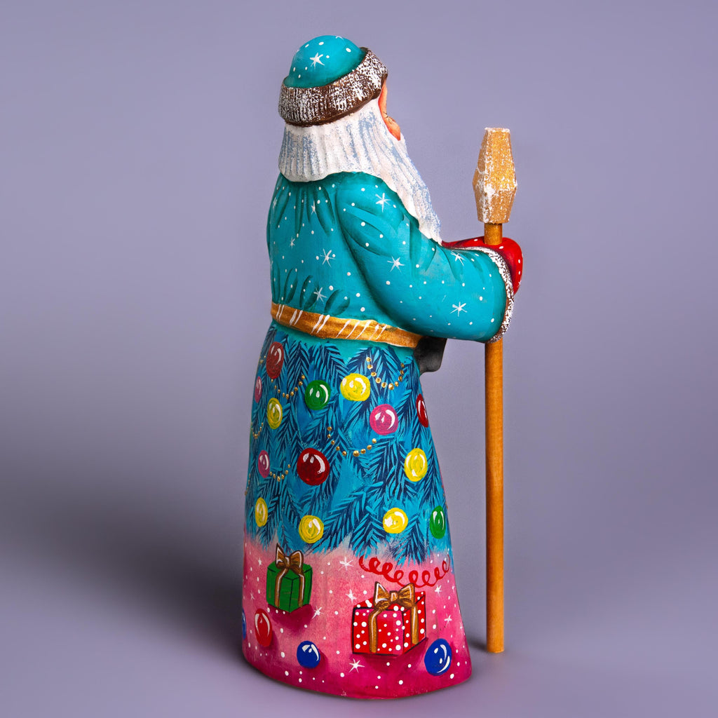 Hand Carved Wooden Santa Claus Figurine with Cat: Signed Folk Art